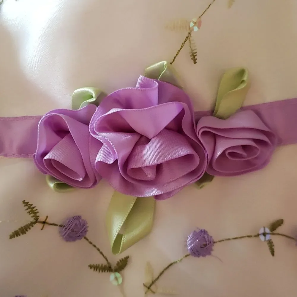 Beautiful Youngland Purple White Floral Embroidered 3 Tiered Baby Dress Sz 9 Mos